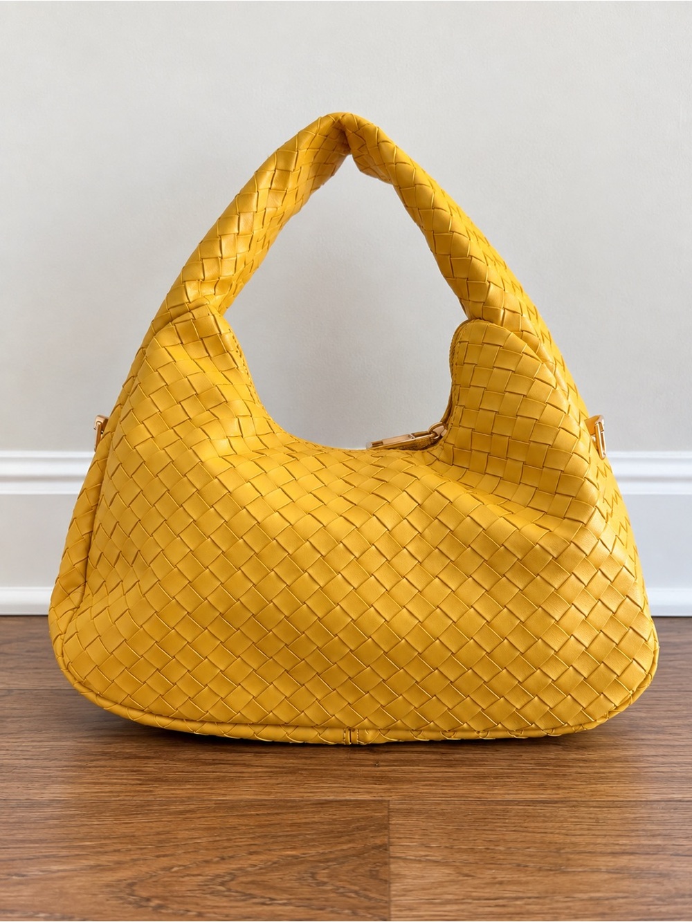 Woven Hobo Bag in Mustard Yellow